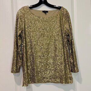 J. Crew Sequin 3/4 Sleeve Boat Neck Top Size Medium